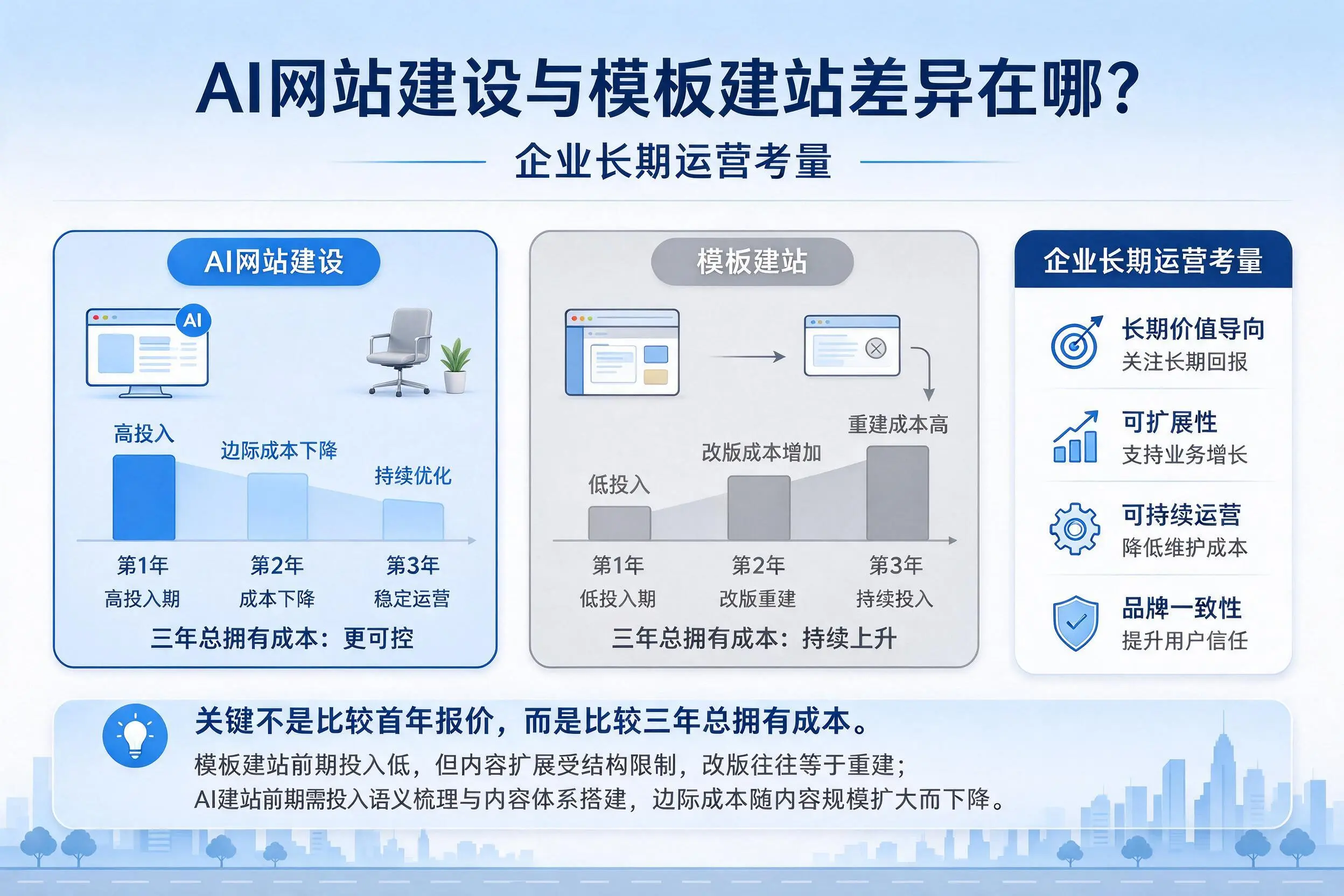 AI网站建设与模板建站差异在哪？南阳企业长期运营考量